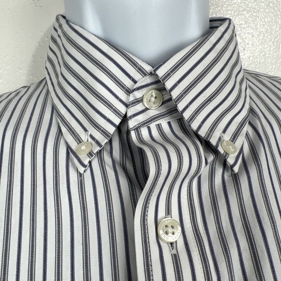 Lands' End Button Down Dress Shirt Men 16 ½ - 34 Blue White Striped Long Sleeve - Picture 9 of 13